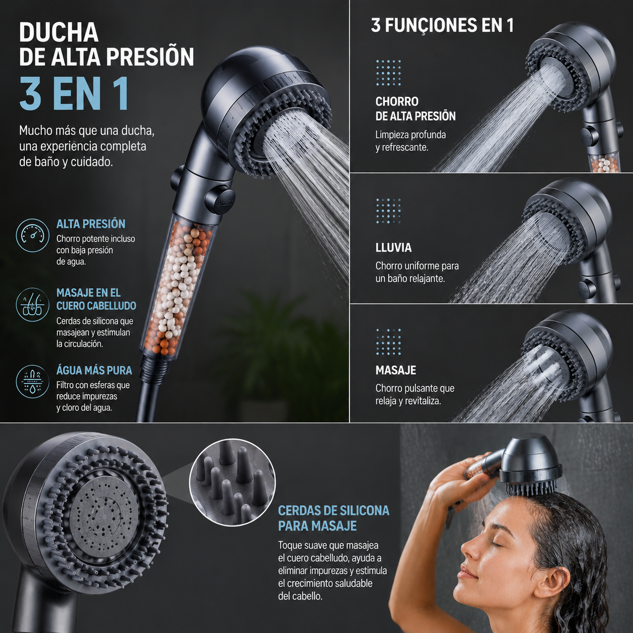 Ducha de Alta Presion 3 en 1